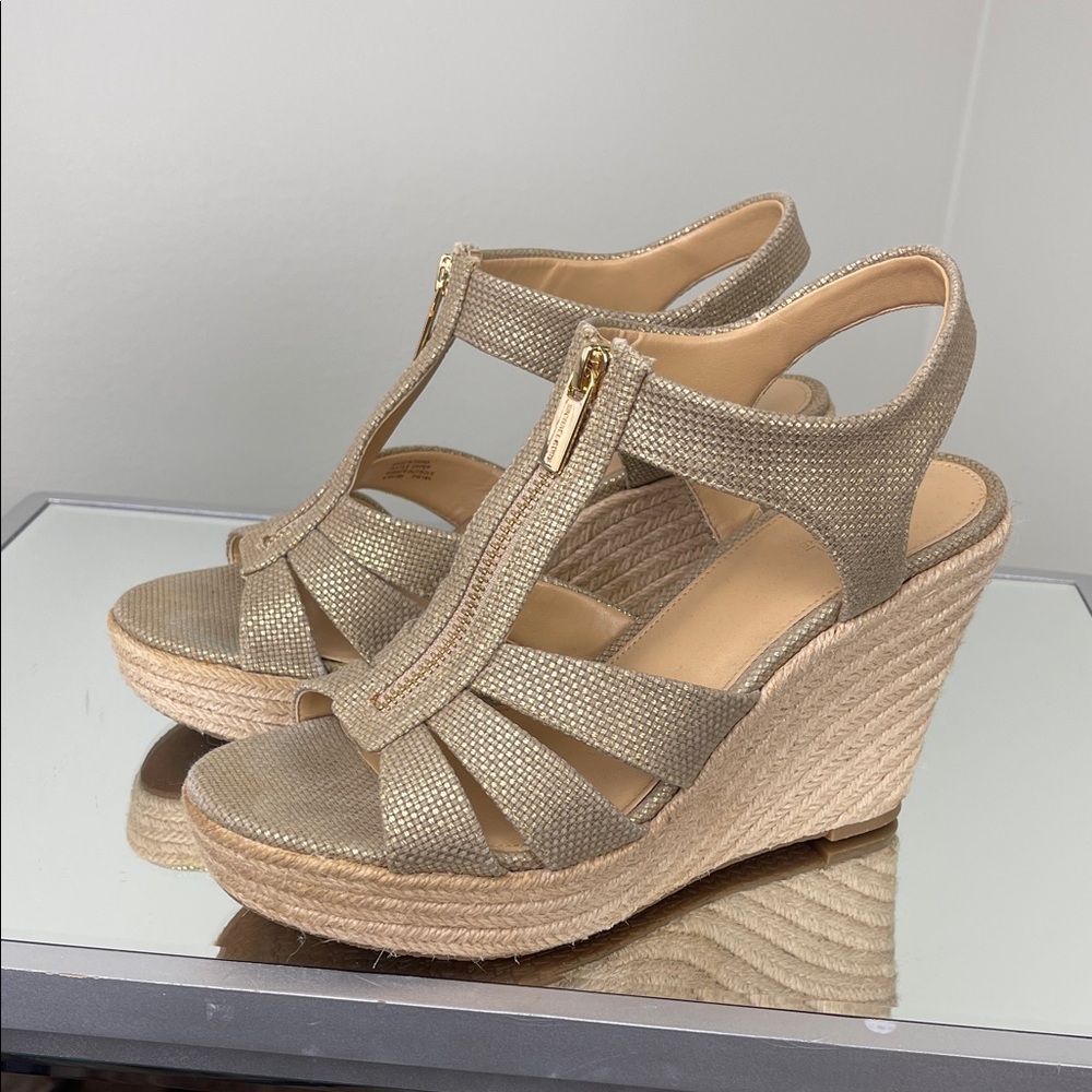 Michael Kors Gold Wedge Sandals Ladies Size 8.5